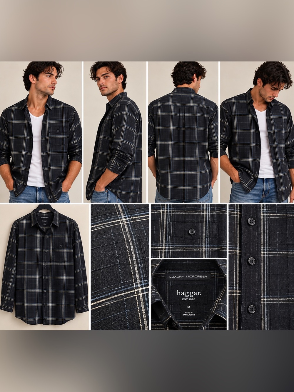 Haggar Luxury Microfiber Plaid Button-Up Shirt